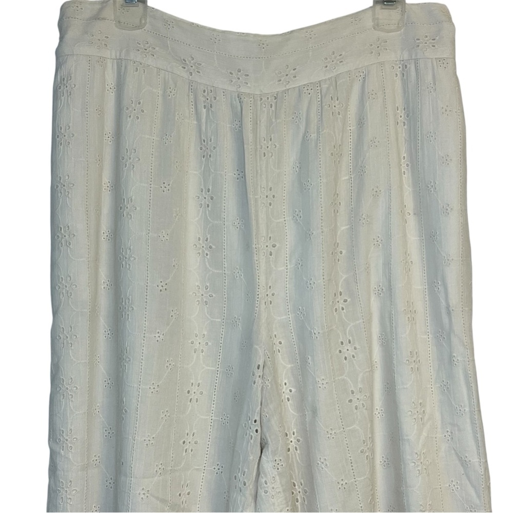 American Eagle Cream Lace Eyelet Smock Cropped Cotton Wide Leg Pant Cottagecore - Picture 5 of 15